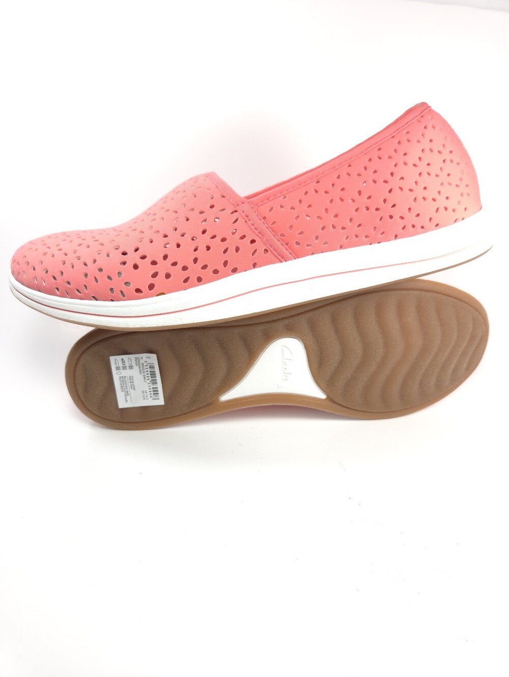 Clarks Breeze Emily Coral Pink Perforated Slip‑On Loafers W 10 - Picture 12 of 15